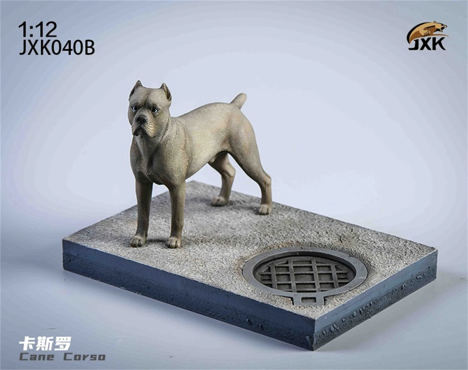 JXK 1/12 Bulldog Dog Pet Figure with Base Animal Model Adult Xmas