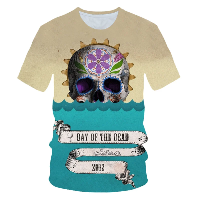 Новинка года, забавный дизайн, Нарядная футболка на Хэллоуин для маленьких мальчиков и девочек, 3D, короткий рукав, покер с черепами, клоун футболки, топы, блузки для детей от 4 до 14 лет