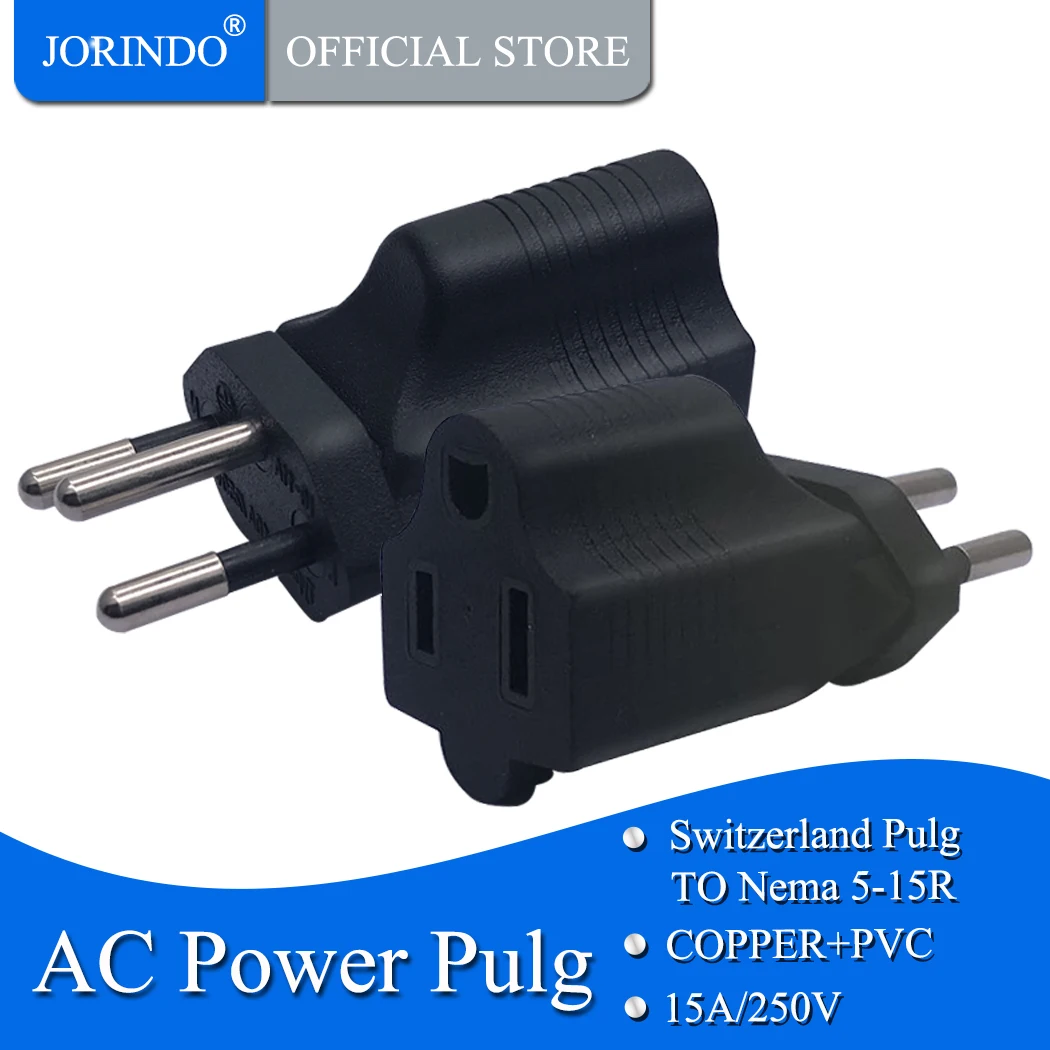 

JORINDO Switzerland Power Adapter Travel Plug TESSAN Swiss Outlet Adapter USA Input for US to Switzerland, Liechtenstein, Type J