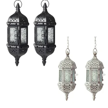 

2 Pack Hanging Candle Holder Chandelier Moroccan Vintage Hanging Candle Holders Lantern Contain 40cm Chain