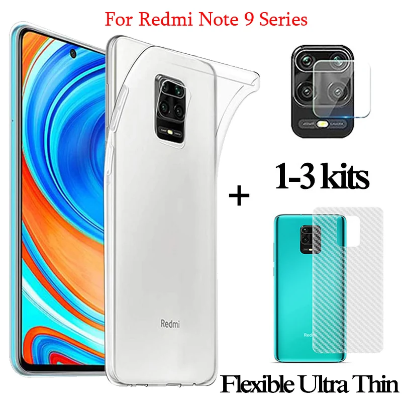 3-in-1 Ultra-thin Smartphone Protective Case For Redmi Note 9s Transparent Case+redmi 9 s Back Film+Note9S 9Pro Max Camera Lens 360 Full Cover Phone