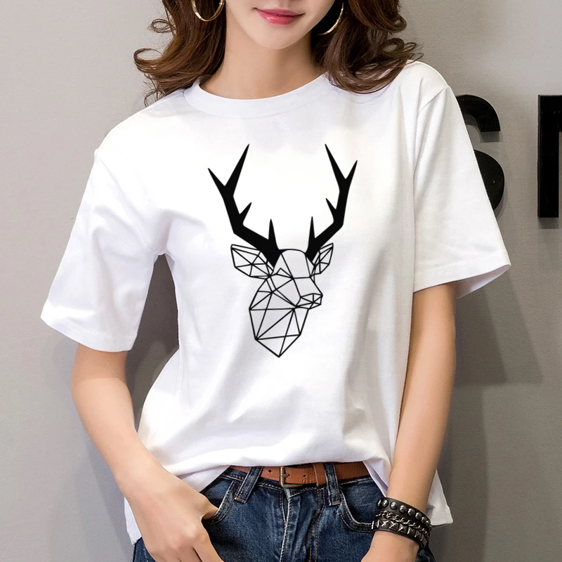 Geometric Light line Stag TShirt New Fashion Short Sleeve Tops & Tees Professional Printing Men's Cotton Lover Harajuku | Женская
