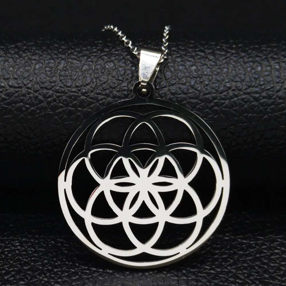 New Fashion Flower of Life Stainless Steel Chain Necklace for Women Silver Color Necklace Jewelry joyas mujer N19307