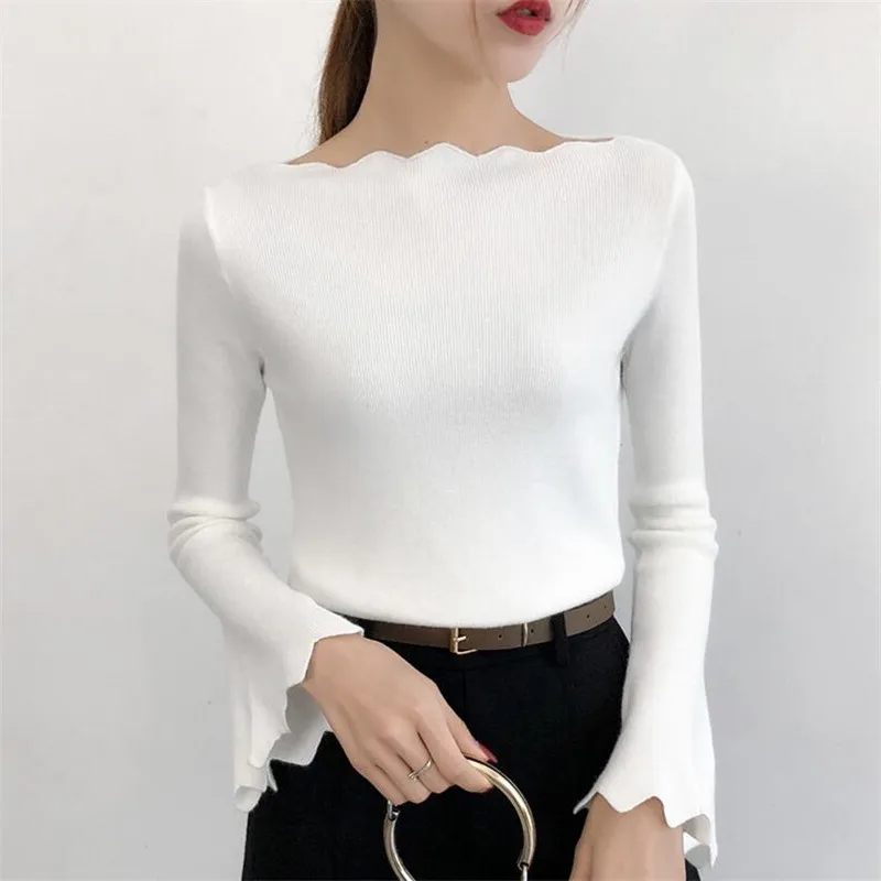 Autumn and winter 2019 new women's one-piece collar shirt long-sleeved bottoming sweater slim Sleeve short | Женская одежда