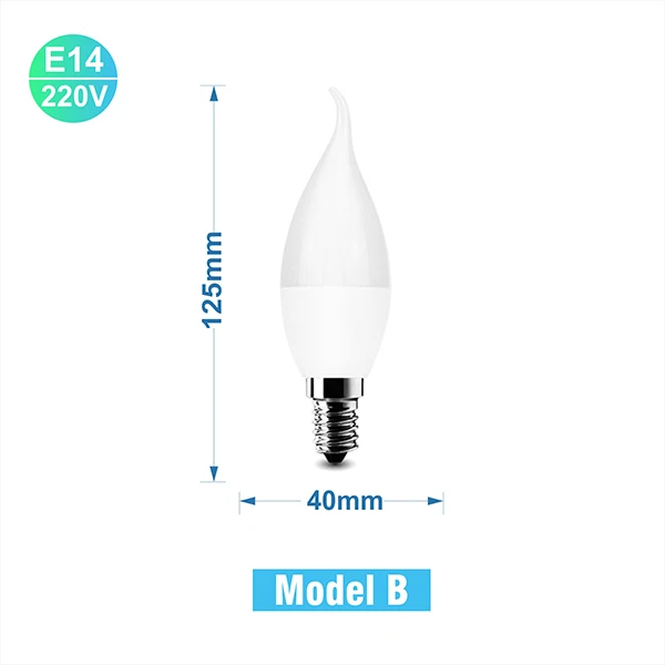 5W model B E14 6 шт. светодиодный светильник E27 E14, 3 Вт, 5 Вт, 7 Вт, 9 Вт, 12 Вт, 15 Вт, 18 Вт, AC220V-240V, настоящая мощность, умный IC светодиодный светильник, Bombilla, ампула, холодный белый, теплый белый - Испускаемый цвет: 5W model B E14