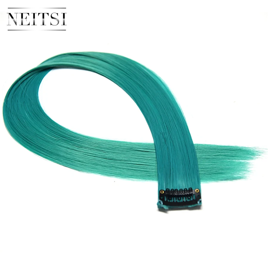 Neitsi 20 ''один набор Прямой зажим-невидимка в одной части синтетические волосы для наращивания Радужный цвет красочные волосы 5 цветов 10 шт./компл