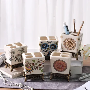 

Multi-functional Creative Ceramic Toothbrush Holder Storage Rack Bathroom Shower Toothbrush Stand Shelf Bath Accessories