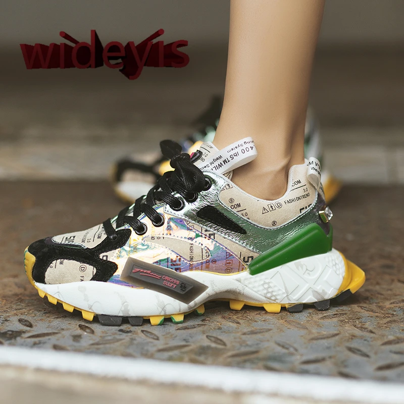 

Shoes woman WIDEYIS new comfortable soft top layer leather stitching flat shoes lace-up round head women's shoes autumn sports