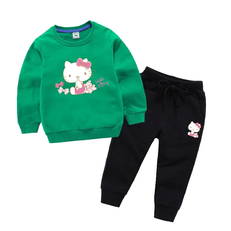 Комплекты одежды для девочек с принтом «hello kitty», толстовка с длинными рукавами+ штаны, Осенняя детская одежда для малышей 2, 3, 4, 5, 6, 7, 8, 9 лет - Цвет: as picture