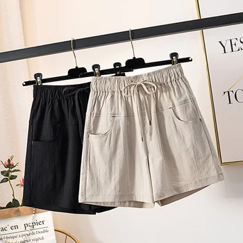

2020 Summer Short For Women Casual Cotton Linen Shorts Large Plus Size 4xl High Elastic Waist Fashion Short Pants Korea Shorts