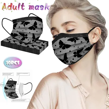 

10/100pc Masque Adulte Lace Printed Disposable Mascarillas Unisex Three-layer Nonwove Маска Protection Breathable Face Mask