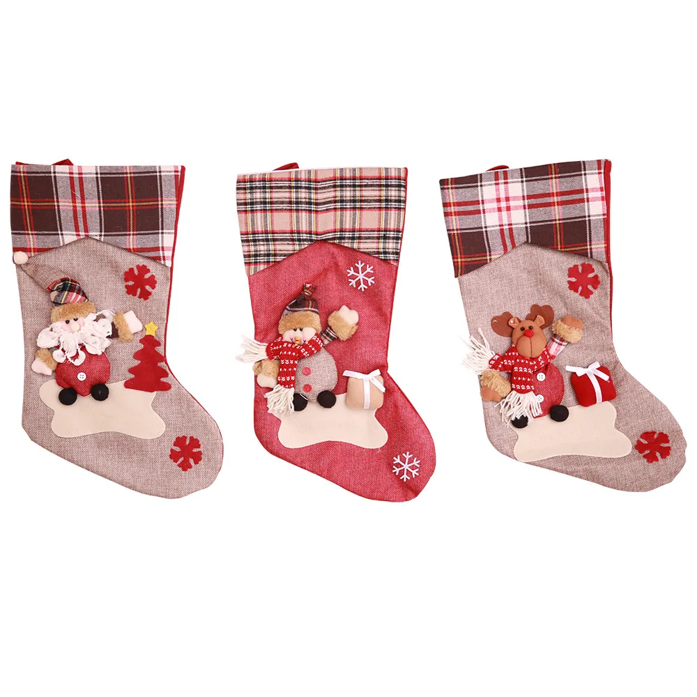 

Christmas 18" personalized Christmas Stockings for Decoration, plaid Old man, Elk, brown