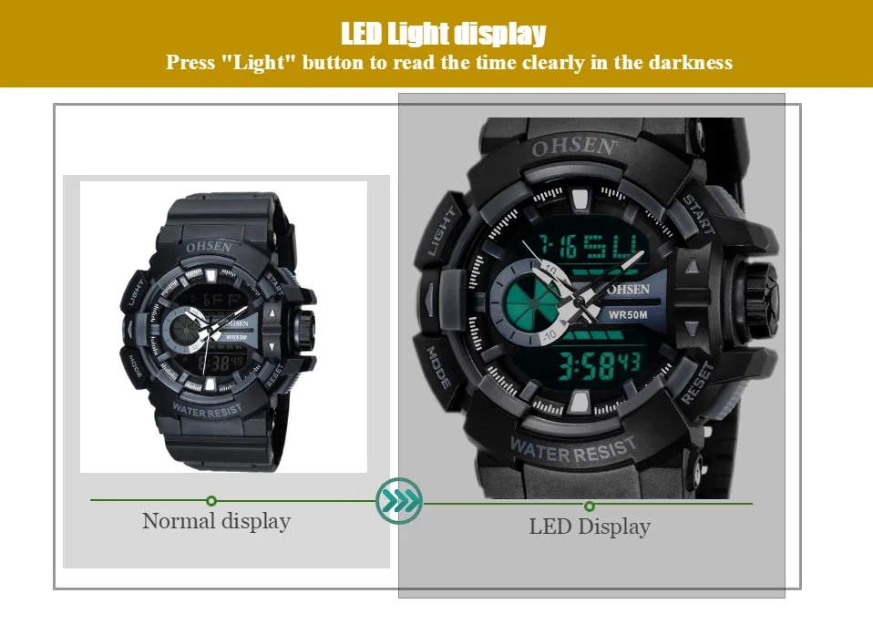 Мужские наручные часы OHSEN модные кварцевые с оранжевым ЖК дисплеем и датой