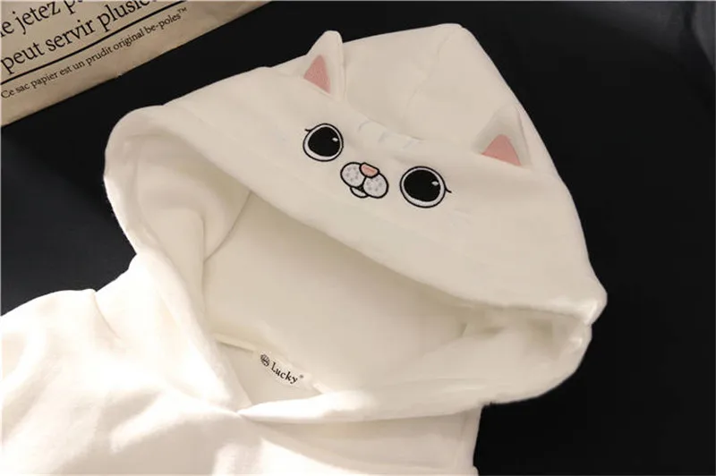 Kawaii милый Кот толстовки для женщин плюс размер длинный рукав спортивный костюм приталенные пуловеры Moletom Домашняя одежда Женская толстовка Забавная девушка