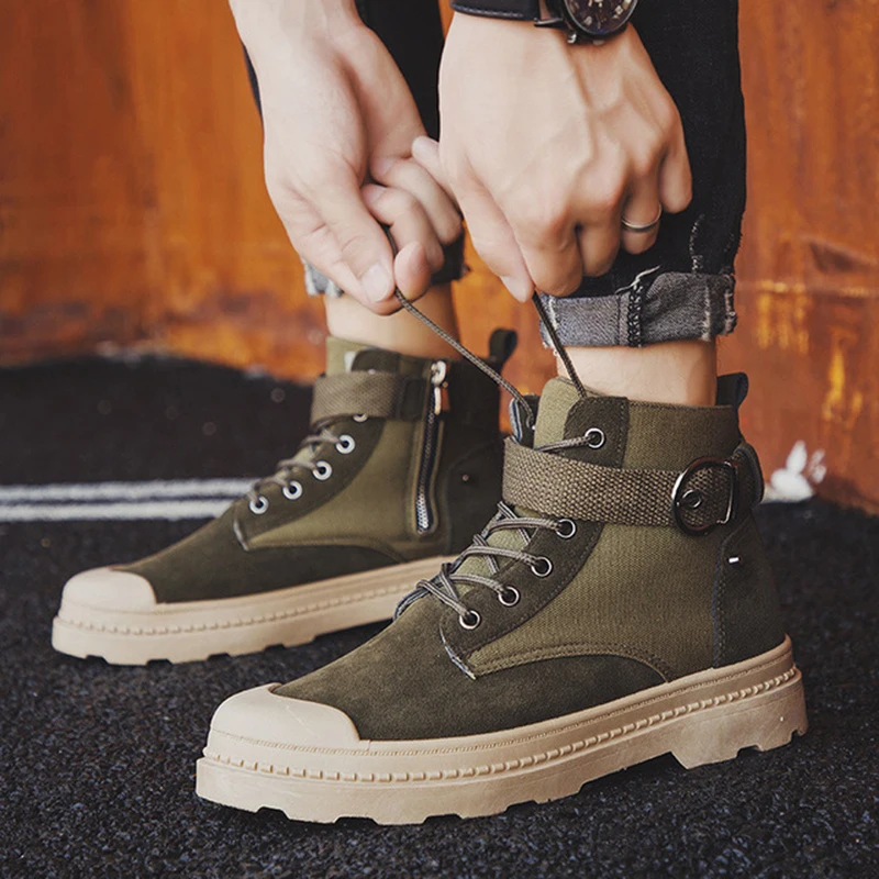 

2019 new arrival Autumn Early Winter Canvas Boots Fashion Street Male Footwear Single Ankle BootsMen Shoes Cool Young Men Boots