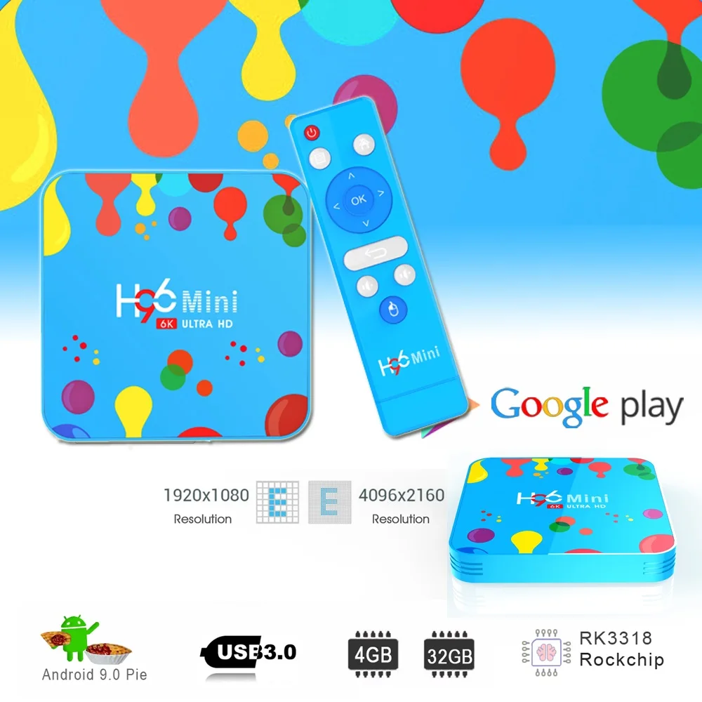 Android tv box смарт-консоль 128 ГБ четырехъядерный 6K Wifi HD H96 мини проигрыватель Google tv box brasil Youtube 4K телеприставка smart tv box