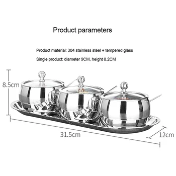 

Stainless Steel 304 Seasoning Jar Set Visible Seasoning Box Salt Shaker Set Seasoning Bottle Home Kitchen Seasoning Box 3 Season