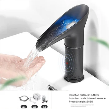 

LED Waterfall Sensor Faucet Sensor Touchless Motion Activated Automatic Faucet Hot Cold Mixed Faucet Bathroom Sink Tap Faucet