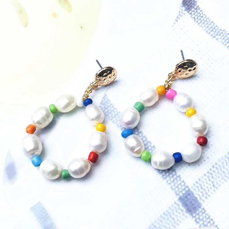 Bohemian Colourful Beads Freshwater Pearl Earrings 2020 New Style Korean Dangle Accessories Party Wedding Fashion Jewelry | Украшения и