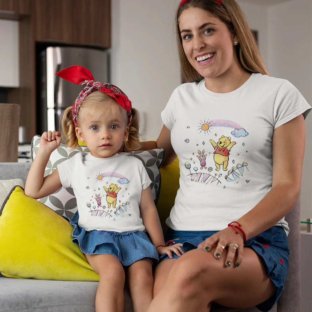 Twin Tshirt Winnie the Pooh Rabbit T-shirt Brothers and Sisters Short Sleeve Casual Family Matching Tshirt Children's Clothes black family matching outfits