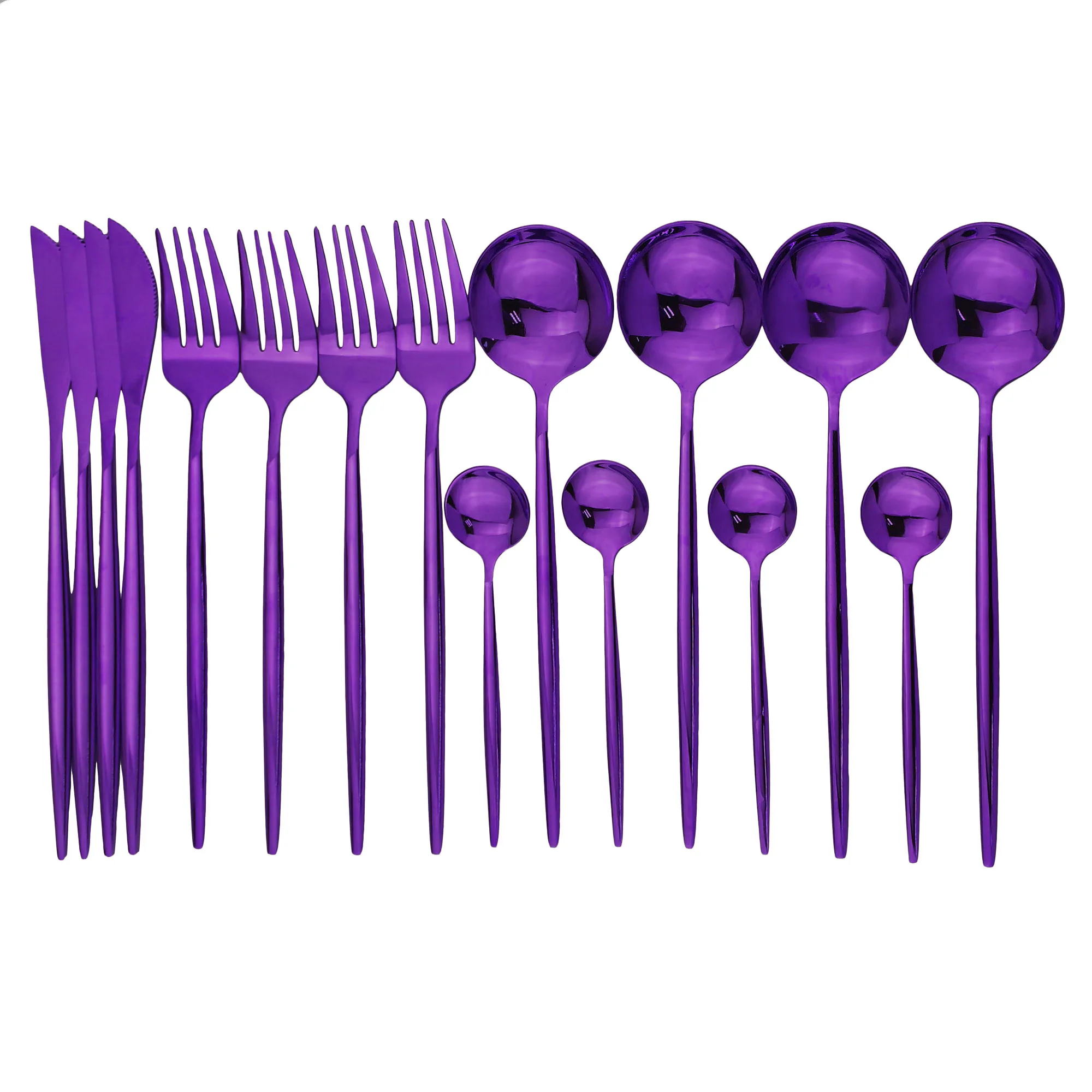 4Set Purple 4 набора столовых приборов Rianbow, набор столовых приборов из нержавеющей стали 304, набор ножей, вилок, обеденная ложка, столовые приборы, свадебные столовые приборы из серебра, деревянная подарочная коробка - Цвет: 4Set Purple