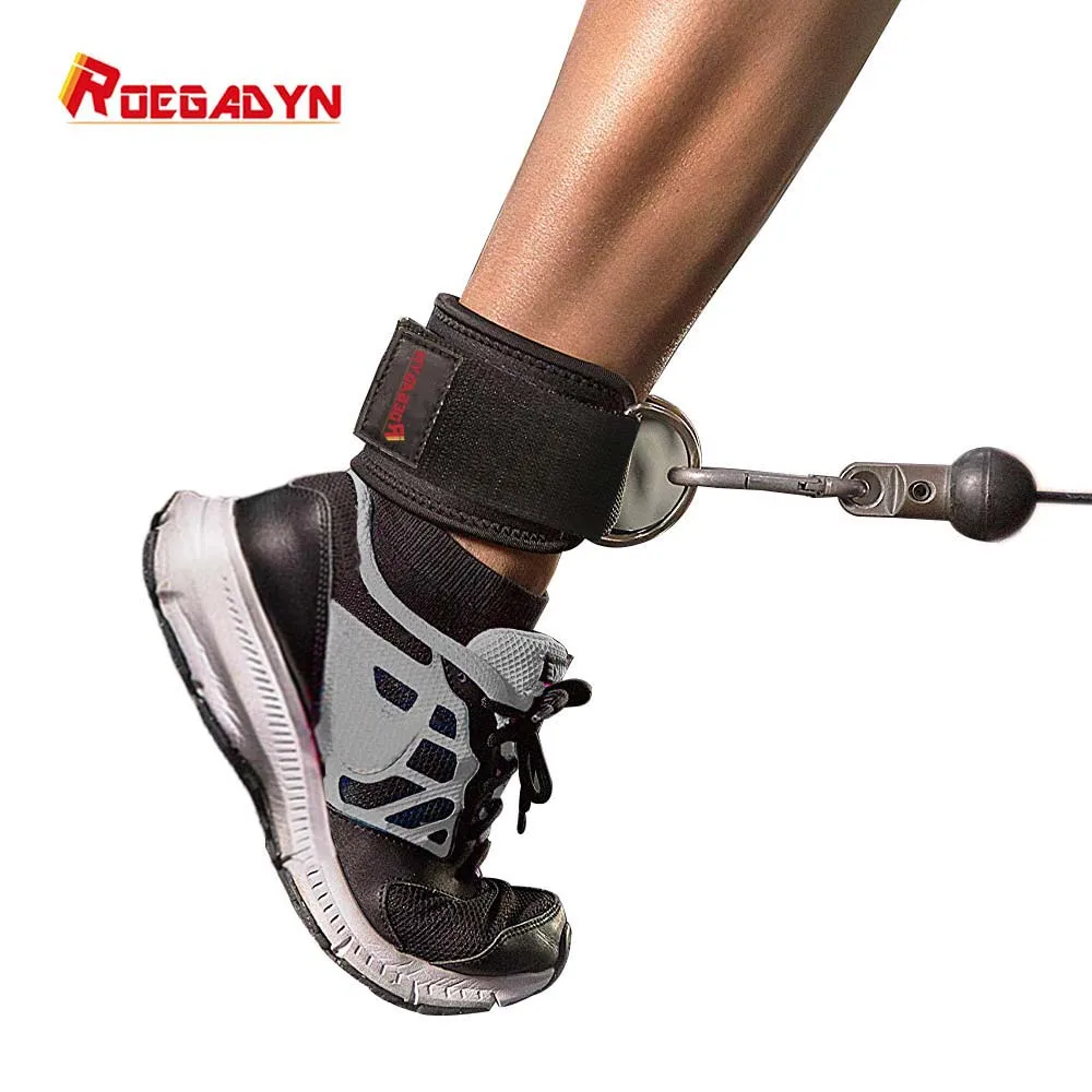 

ROEGADYN Double D-ring Adjustable 2PCS Fitness Ankle Guard Strap Leg Gym Training Lifting Hip Cable Foot Belt with Rope Bag