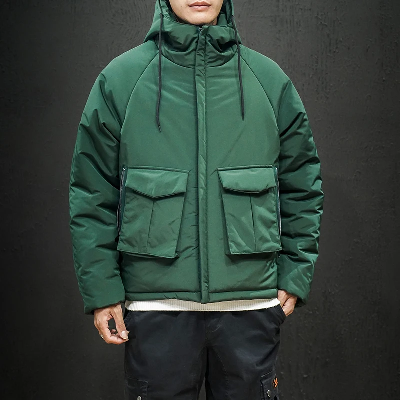 

Winter Jacket Men Warm Thick Parka Men Fashion Solid Color Large Pocket Tooling Jacket Man Loose Cotton Hooded Coat Men M-5XL