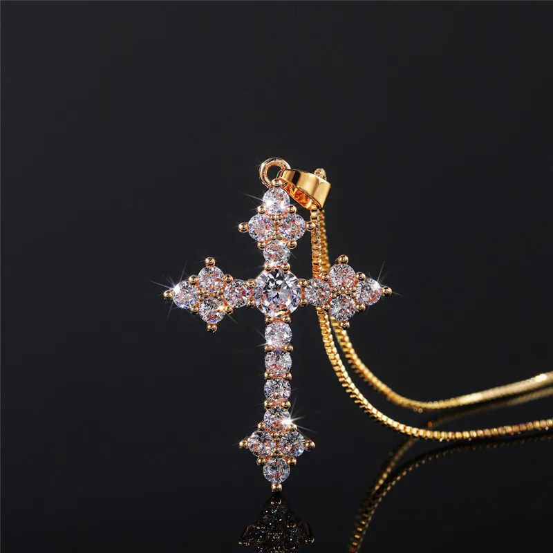 White/Rose Red/Green Blue Cross Necklace for Women Shiny Stylish - Image 2