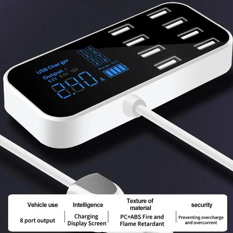 Зарядных порта USB для автомобиля Зарядное устройство многопортовое «8-портовый светодиодный смарт-Дисплей быстрой зарядки прямого заряда мобильного телефона Зарядное устройство