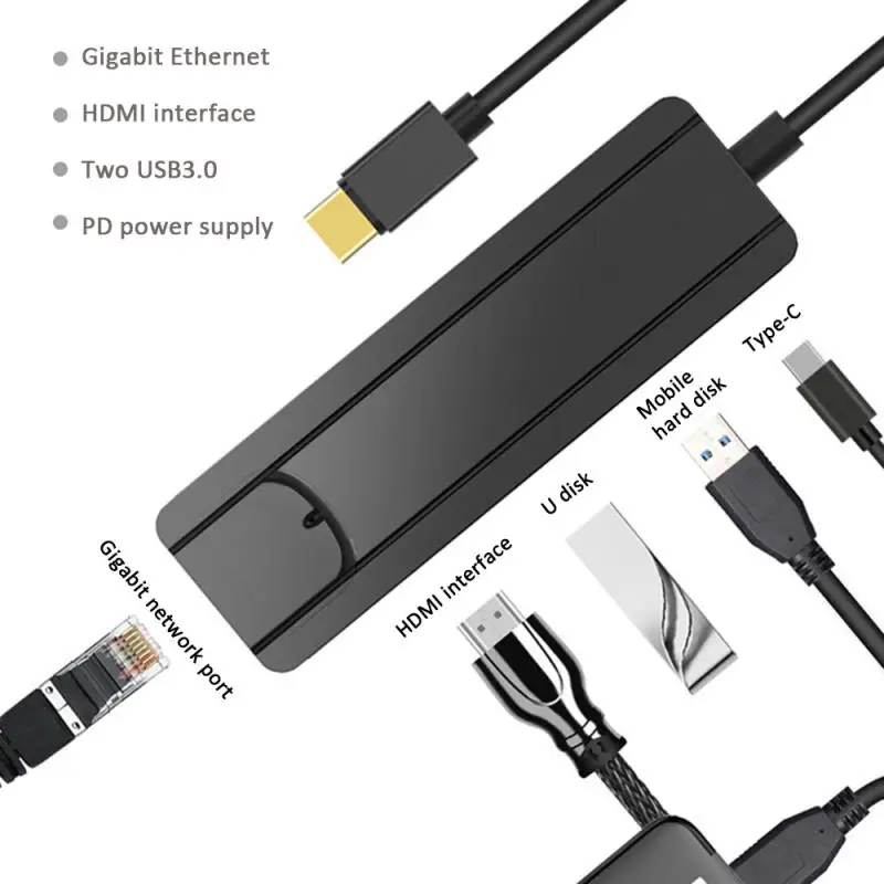 5 в 1 USB C концентратор type C к PD type-C/HDMI/RJ45 адаптер док-станция для MacBook Pro huawei mate 30 USB-C 3,0 сплиттер порт type C концентратор