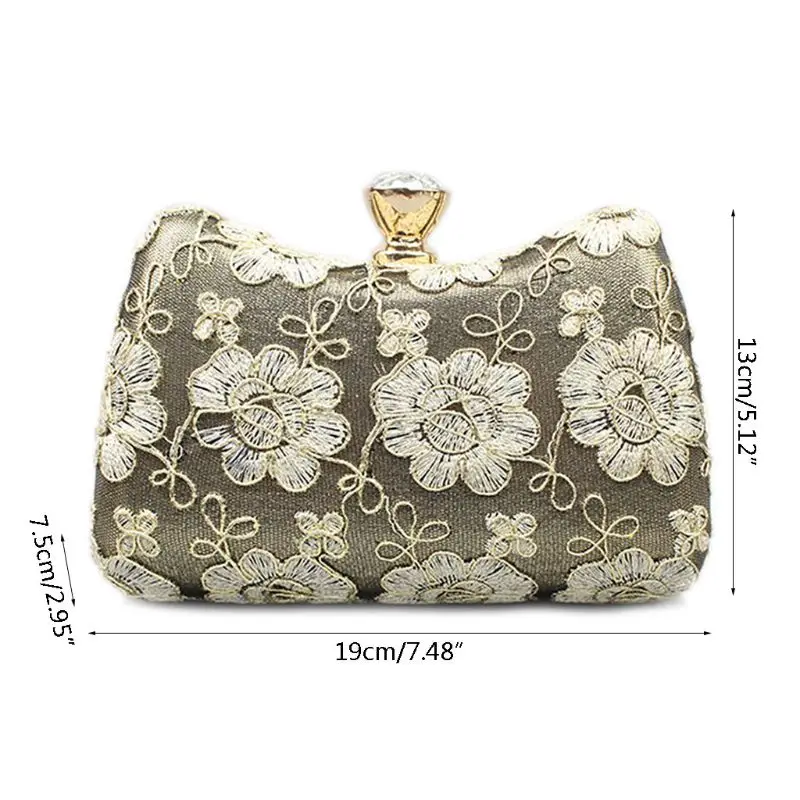 Women Embroidered Flower Evening Bag Ladies Wedding Party Prom Clutch Handbag