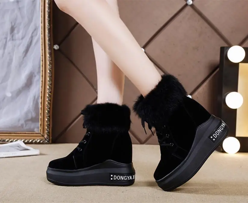 Botas mujer invierno/ г. Зимние очень теплые женские зимние ботинки на толстой подошве пикантные женские ботинки на высоком каблуке 10 см плюшевые хлопковые ботинки