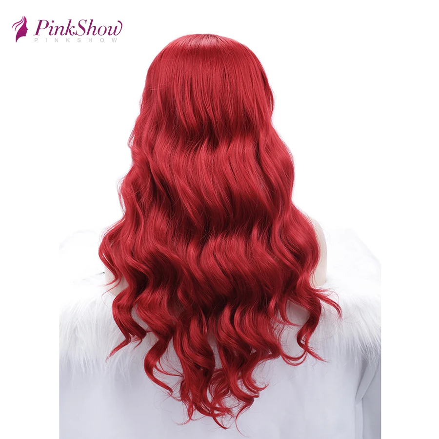 Pinkshow глубокая волна красный парик фронта шнурка Glueless синтетические парики фронта шнурка для женщин термостойкие волокна косплей парик