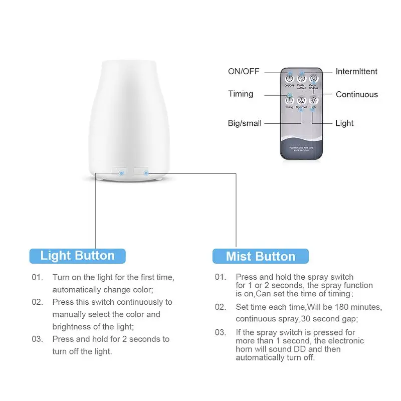300ml Ultrasonic Aroma Diffuser Essential Oil Electric Air Humidifier Remote Control 7 Color LED Lights for Home R9CD