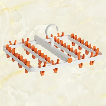 

1Pc Plastic Clothes Hanger Multifuntion Sock Rack Windproof Laundry Rack Foldable Clothes Pin (White, Orange)
