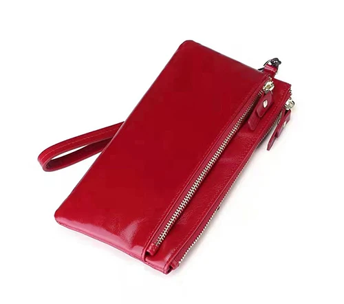 Wine red COMFORSKIN Premium, Женский кошелек из воловьей кожи, Новое поступление, защищающий RFID кошелек на молнии, вместительный женский кошелек для карт - Цвет: Wine red