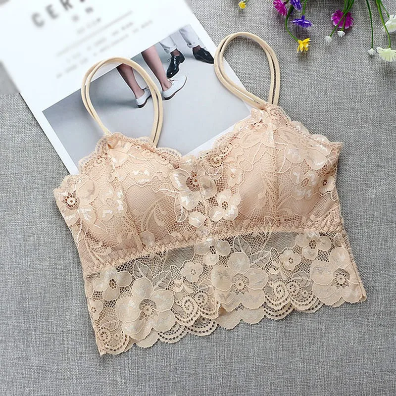Простой пуш-ап кружевной облегающий топ на бретельках Bralette женское нижнее белье без косточек бюстгальтер пикантные тесемки с волнистой стороной дышащее нижнее белье