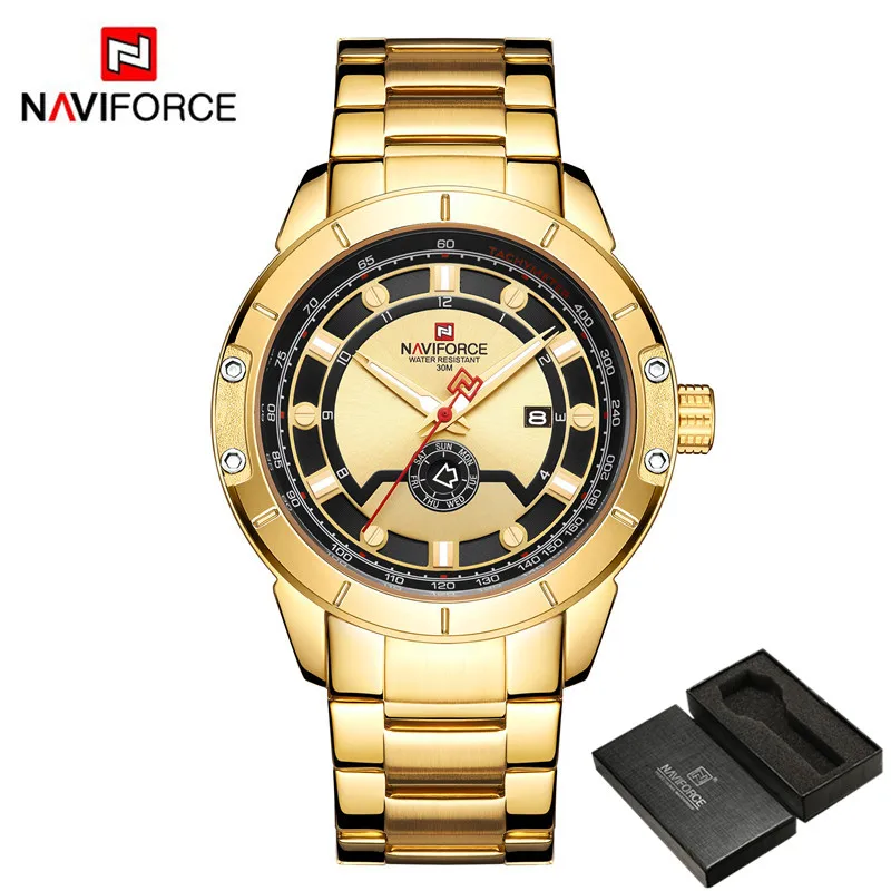 NA916603 with box NAVIFORCE модные новые мужские часы спортивные водонепроницаемые Топ брендовые роскошные мужские наручные часы Военная нержавеющая сталь кварцевые мужские часы 9166 - Цвет: NA916603 with box
