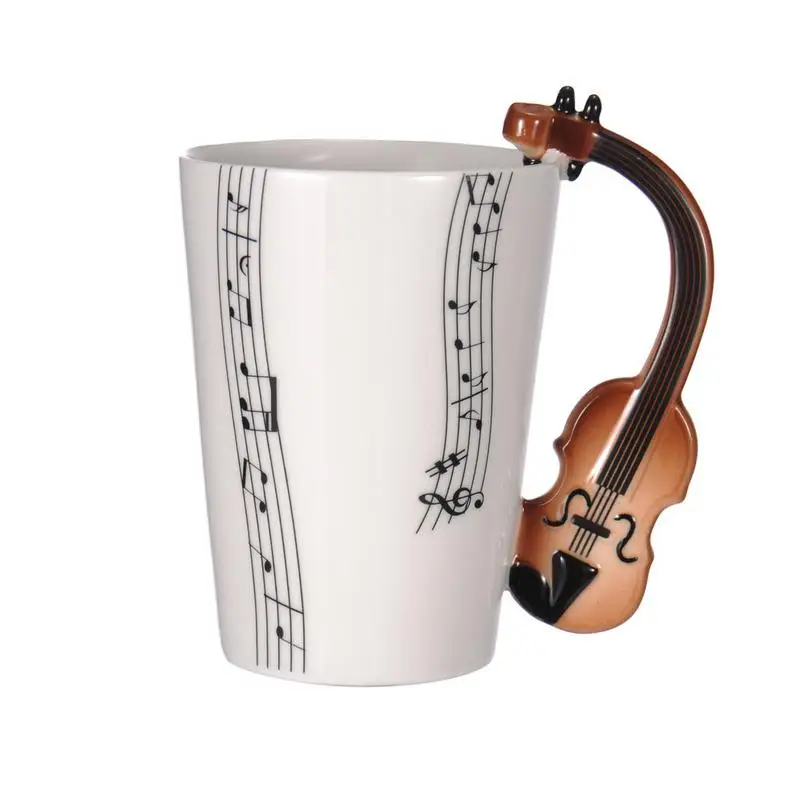 Creative Music Violin Guitar Ceramic Mug Coffee Tea Milk Stave Cups with Handle Coffee Mug Novelty Gifts for Wedding Birthday