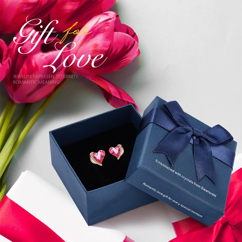 Cdyle, женские золотые серьги, украшенные розовыми кристаллами от Swarovski, ангел, красивые серьги-гвоздики, ювелирные изделия на День святого Валентина, подарки для любви - Окраска металла: Pink E1877A in box