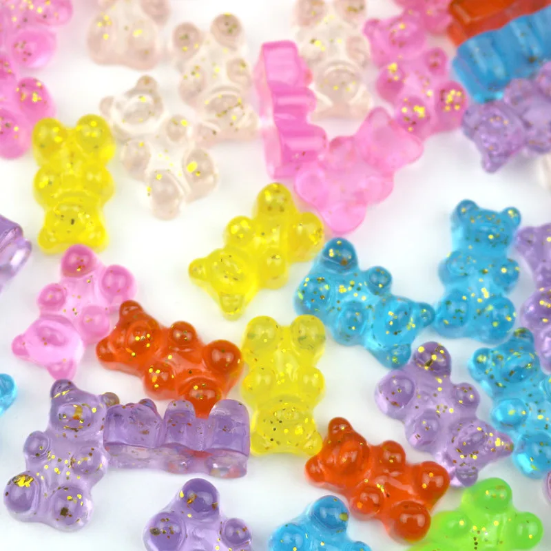 40Pcs Glitter Bear Flatback Planar Resin Color Ornaments DIY Crafts Supplies Phone Shell Patch Art Material Hair Accessories Toy