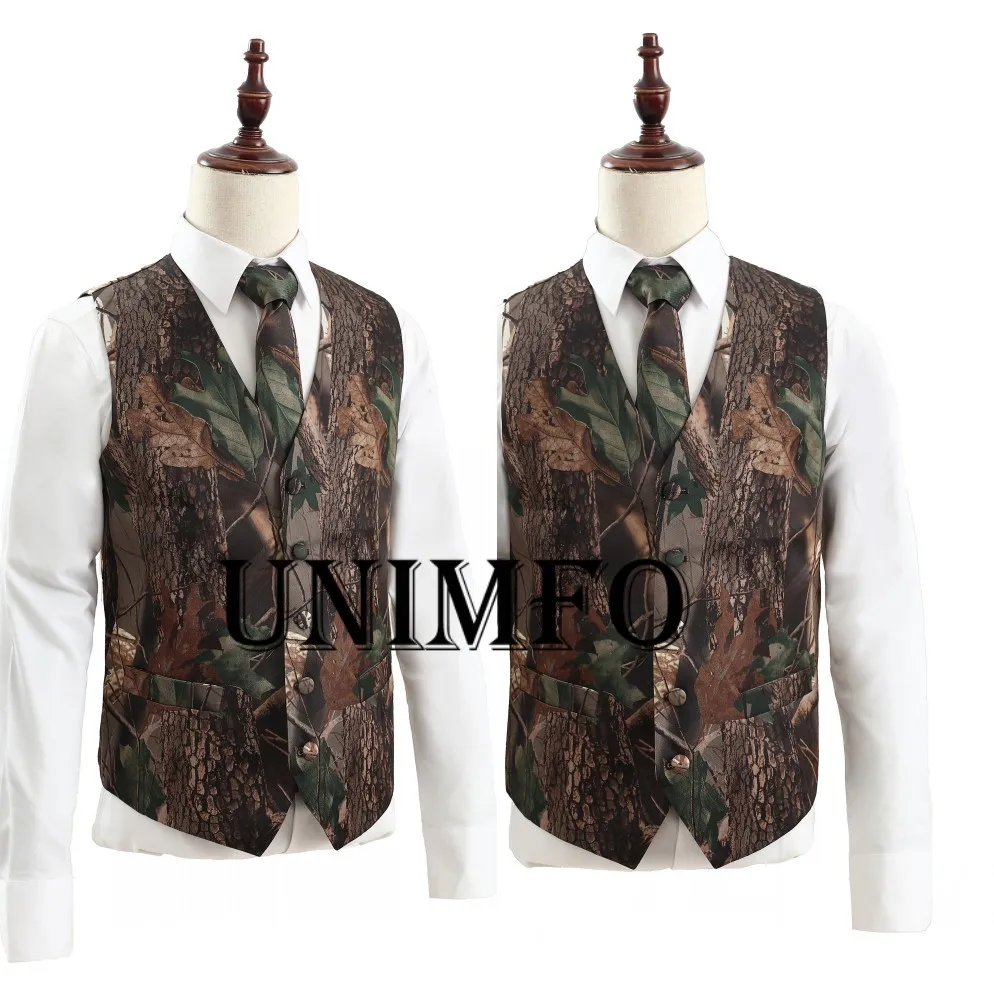 Camo Groom Vests Country Single Breasted Wedding Party for Men Attire Groomsmen Prom Waistcoat Hunter