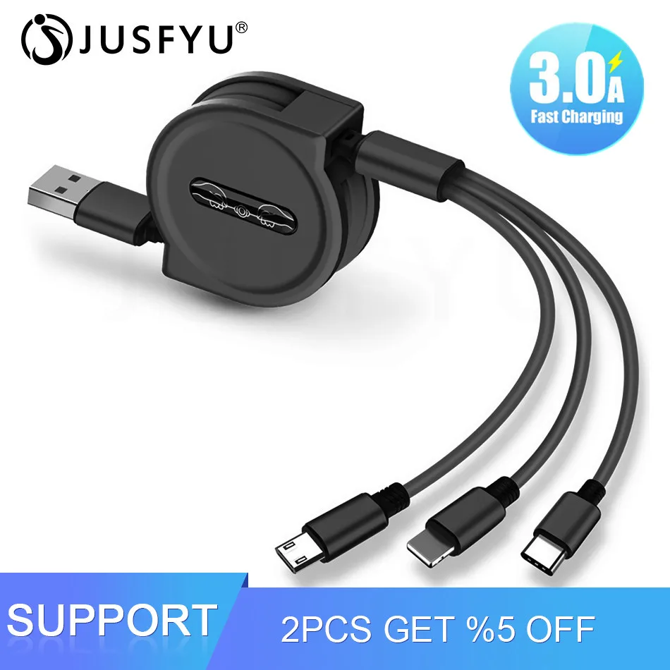 3 в 1 Выдвижной usb-кабель для iPhone 7 8 X 3A быстрое зарядное устройство Micro USB type C кабель для samsung Xiaomi зарядный кабель