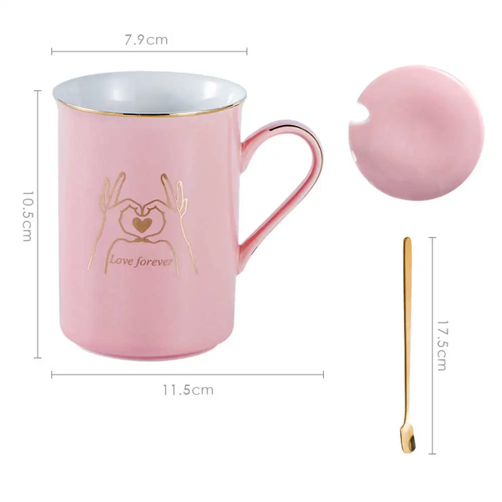 Pink Керамическая кружка для питья кофе Вода напитки Кружка Чашка с Ложка Крышка MYDING - Цвет: Pink
