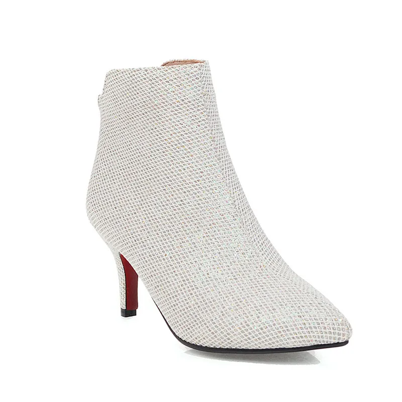 white 6.5cm MORAZORA/ г., популярные женские ботильоны вечерние свадебные туфли на высоком каблуке-шпильке с острым носком, расшитые блестками женские ботинки Осень-зима - Цвет: white 6.5cm