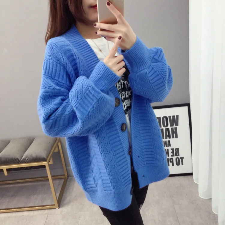 AIUJXK Осень Зима длинный вязаный кардиган женский розовый свитер корейский стиль модный Женский Повседневный вязаный кардиган пальто - Цвет: blue