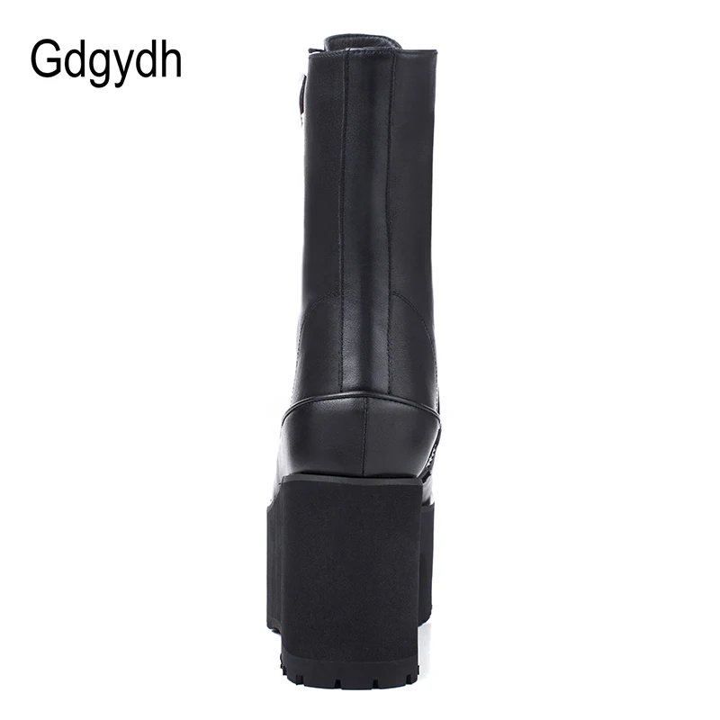Cena Gdgydh ręcznie robione buty z prawdziwej skóry kobiet biały wiosna jesień moda na zamek buty motocyklowe kobieta grube dno buty na koturnie