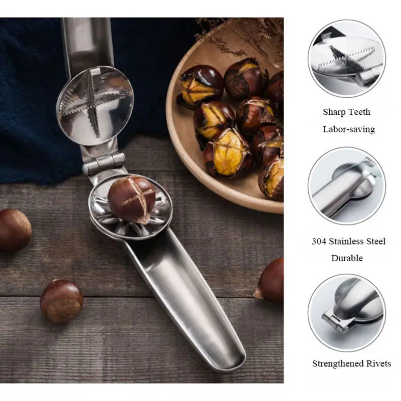 Premium 2-In-1 Quick Chestnut Clip Nut Cracker Sheller Walnut Pliers Metal Nut Opener Stainless Steel Kitchen Tools