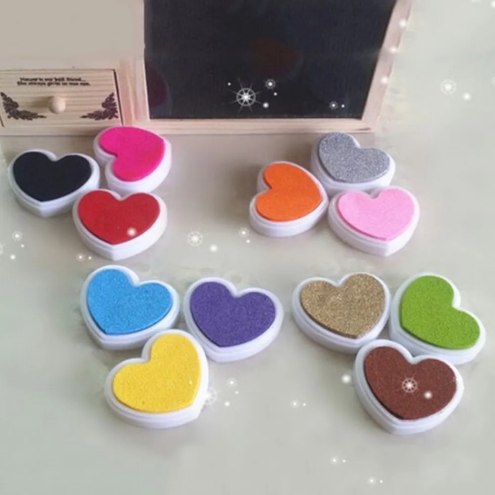 12 шт./компл. сердце Форма подушечка красочные fingerpaint подушечка штемпельных подушечек DIY для Скрапбукинг альбом украшения штемпельная подушечка расходные материалы