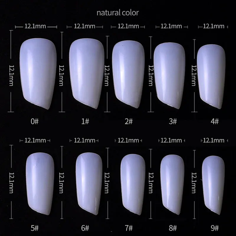 

500Pcs/Bag Oblique Lipstick Nail Patch 10 Sizes Nail Art Tips Transparent Shape Full Cover Manicure Acrylic Fake Nail Extension
